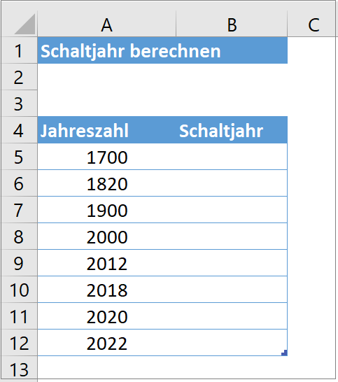 MS Excel Vorlage Beispiel 2 Schaltjahr berechnen