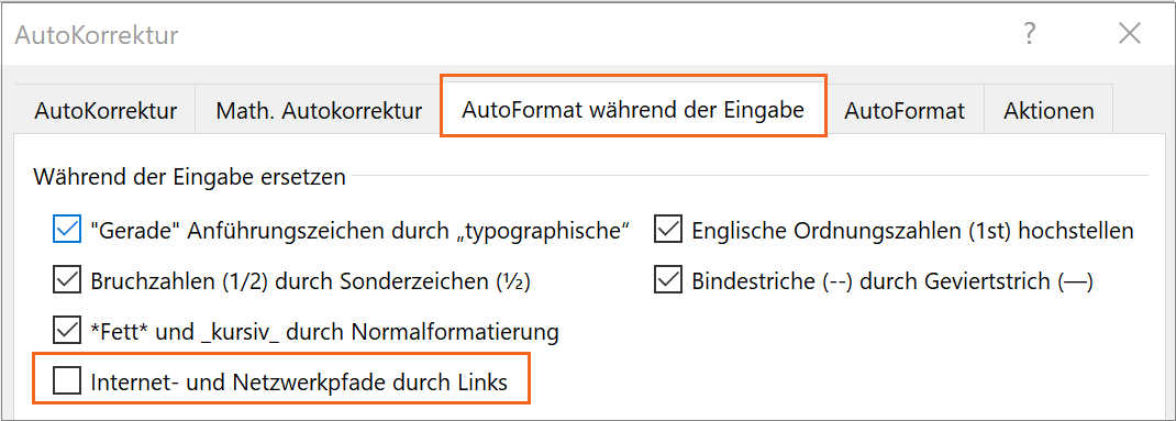 MS Outlook - Internet- und Netzwerkpfade nicht als Links anzeigen